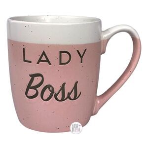Sheffield Home “Lady Boss,” Pink & White Ceramic Mug w/Gray Lettering & Speckles